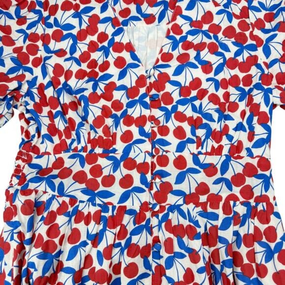 BODEN Lillian Cotton Midi Fit And Flare Dress Size 10 Cherry Print Blue Red - Picture 7 of 9